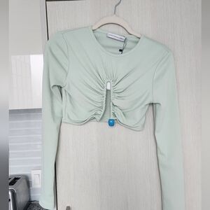 Christopher Esber Light Green Ruched Crop Top